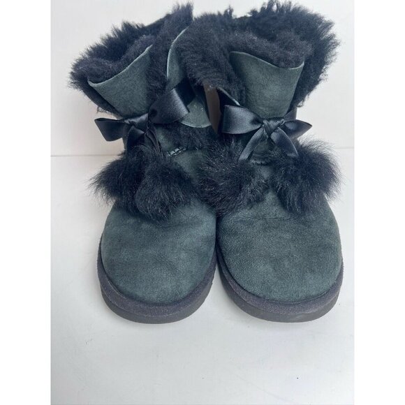 Ugg Gita Boot Genuine Shearling Asphalt Black Suede Size 7 Bow - Picture 2 of 10